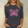 thumbnail image 2 of IROINNID Discount Breast Cancer Pullover for Women Breast Cancer Awareness Loose Printed Loose T-shirt 3/4 Sleeves Blouse Round Neck Tops,Gray, 2 of 5