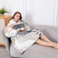thumbnail image 5 of Oversized Wearable Blanket Hoodie,Blue Boho Abstract and Plant Pattern Sherpa Blanket Hoodie with Super Pockets,Super Warm Fuzzy Pullover for Women & Men, 5 of 6