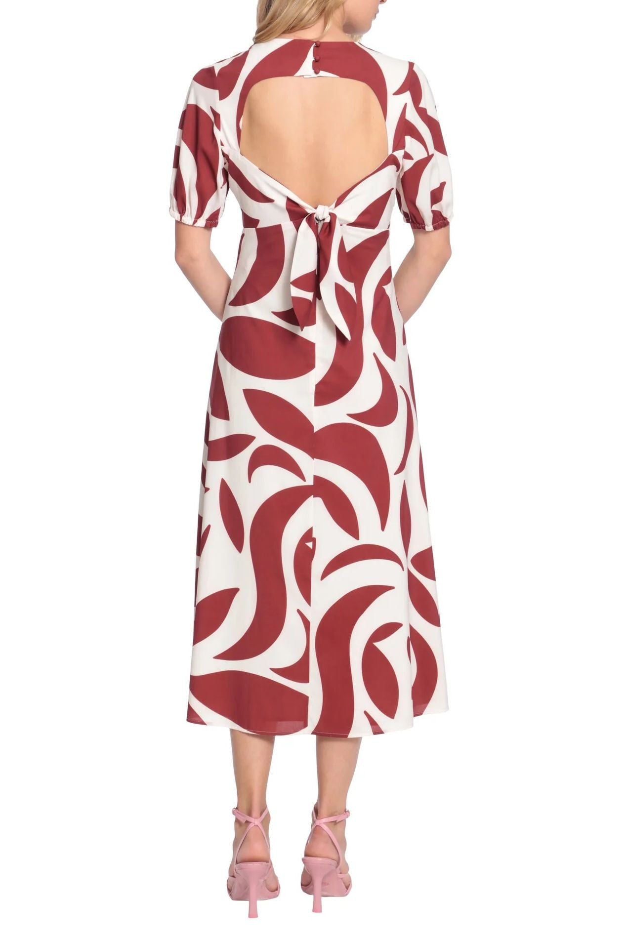 Donna Morgan V Neck Short Puff Sleeves Back Zipper Open Back