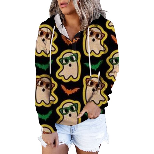 Sudadera de manga larga con estampado de capucha para mujer Blusa informal Tops Pompotops FGAJ16959