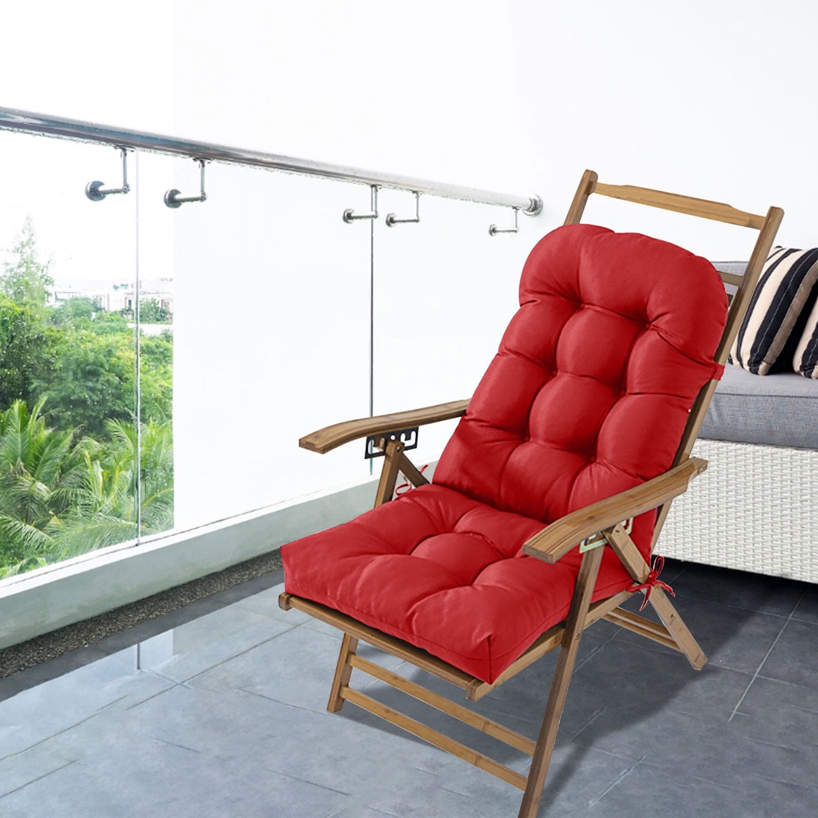 Beautynvta Rocking Chair Cushion Set of 2, Waterproof Rocking Chair Cushion Pad, Indoor Outdoor Wicker Chair Cushion, Non-Slip Dining Chair Pads for Garden Furniture, 19''x19''