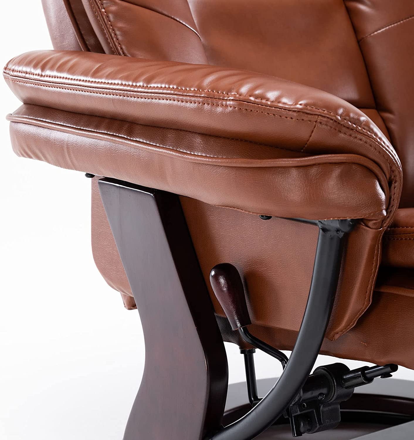 32'' Wide Manual Swivel Standard Recliner with Ottoman,Faux Leather,Brown