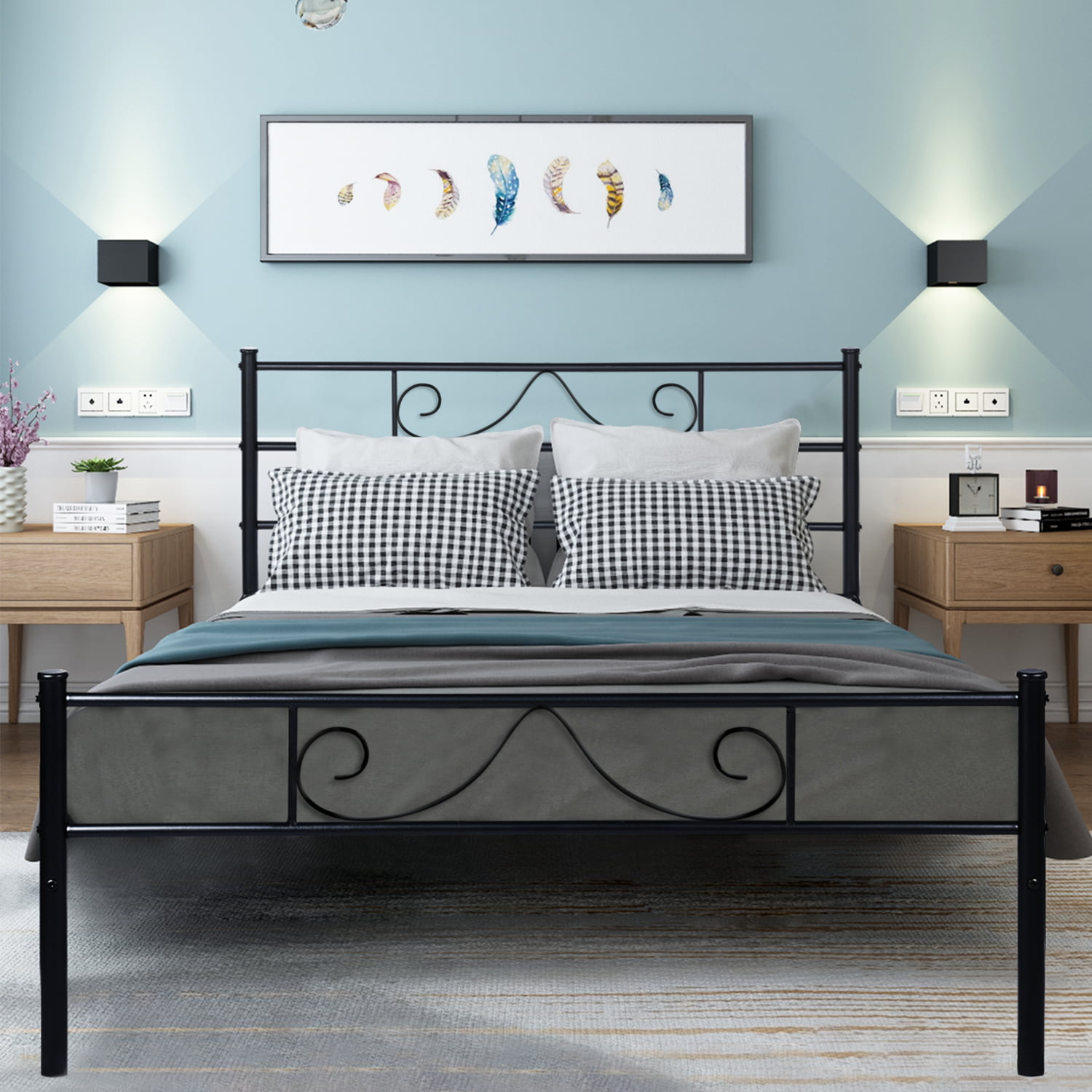 Aingoo Bed Frame Full Size with Headboard and Stable Metal ...