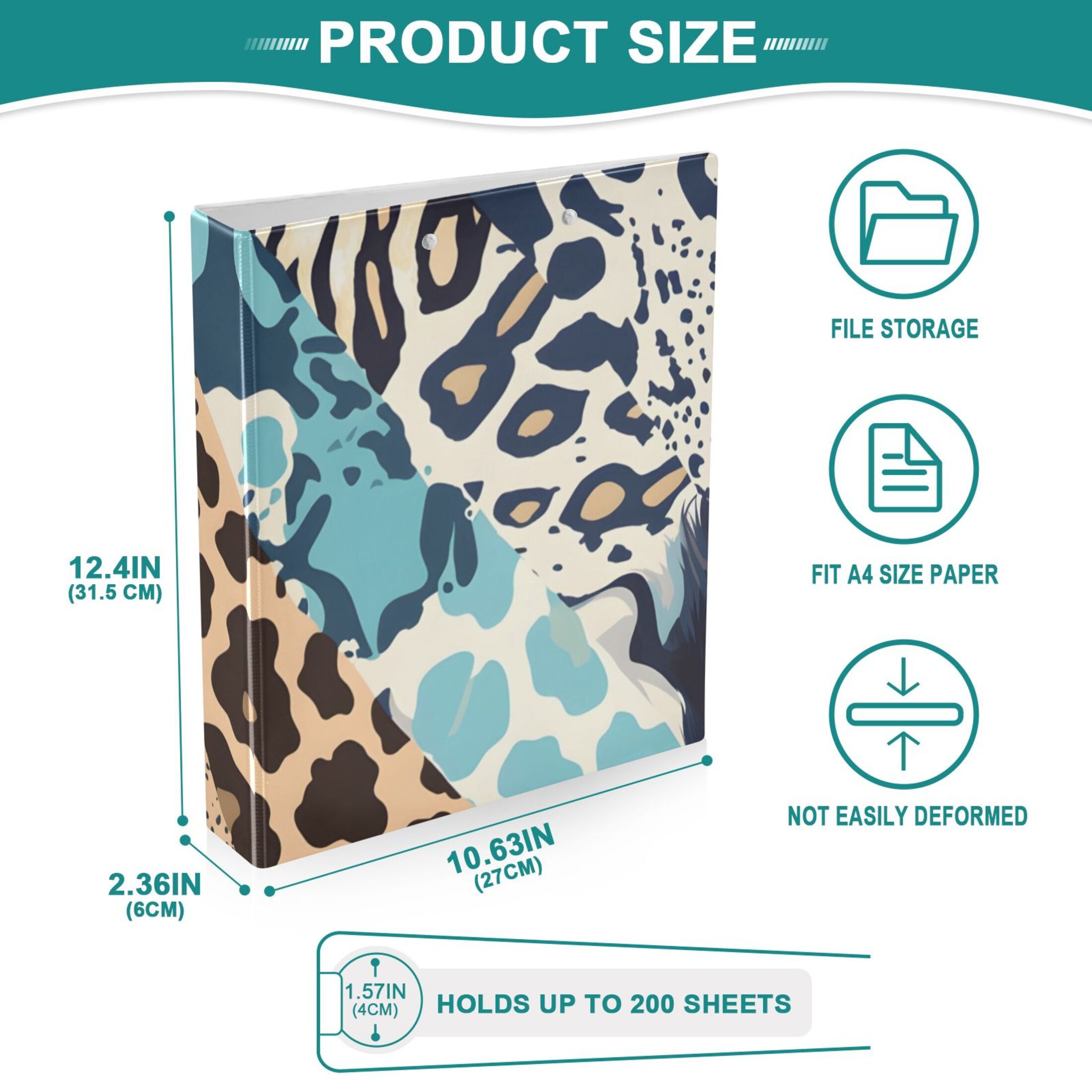 Cheetah Leopard Skin 3 Ring Binders 1.5 inch Hardcover File Folders with Interior Pockets A4 Size Organizer for School Office Hospital