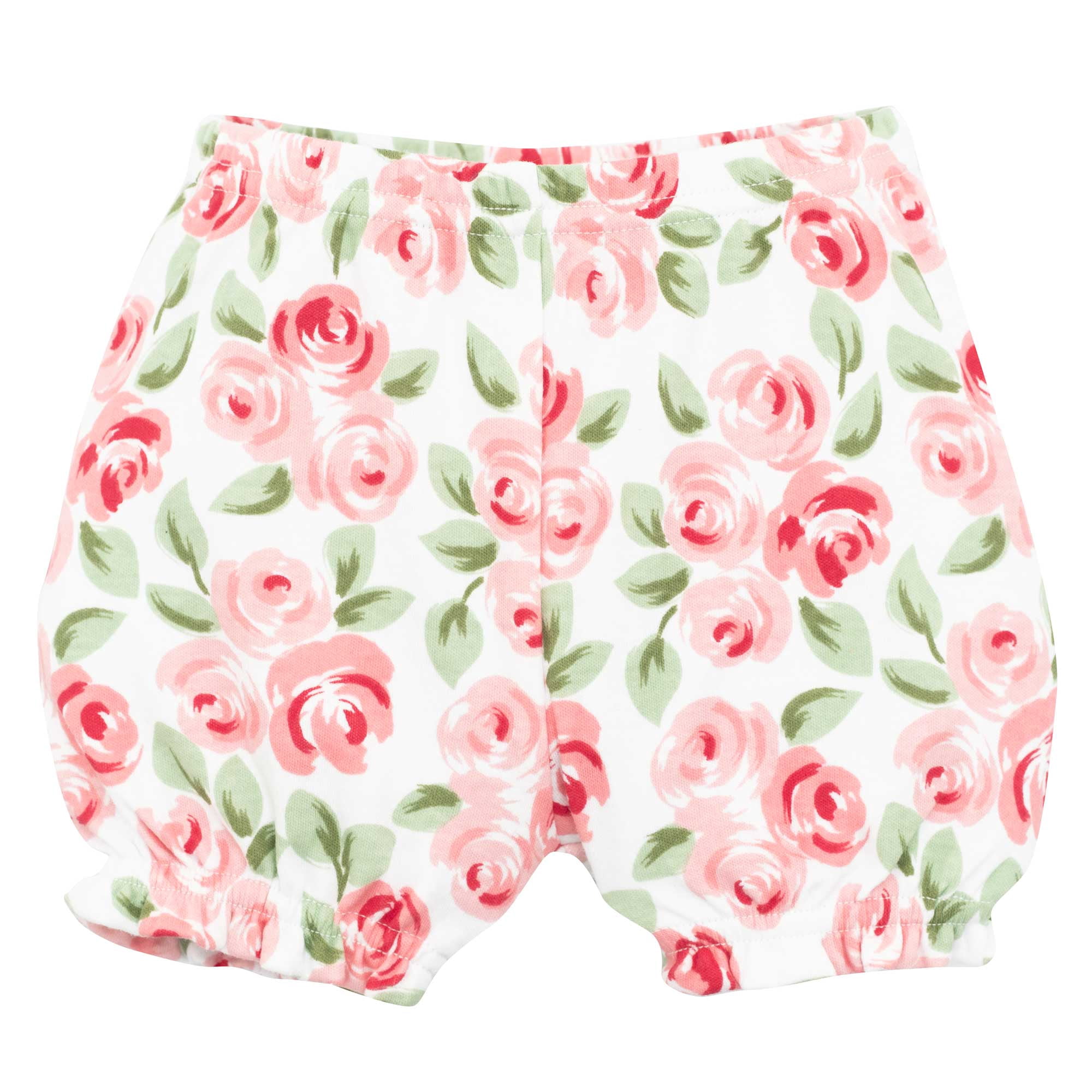 Hudson Baby Girl Cotton Bodysuit, Shorts and Shoe Set, Coral Floral, 0-3 Months