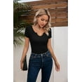 thumbnail image 4 of Vichvvy T Shirts for Women Summer Short Sleeves V Neck Slim Fitted Casual Tops Blouses Shirt Basic Tee Black M, 4 of 6