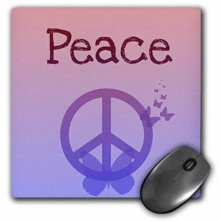 3dRose Pink and Purple Peace Sign and Butterfly- Inspirational Art, Mouse Pad, 8 by 8 inches
