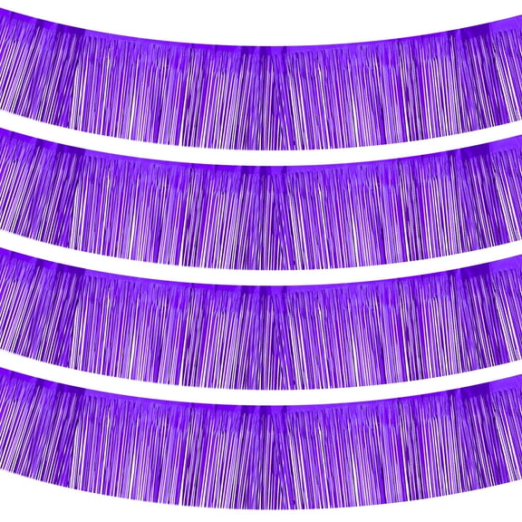 Foil Fringe Garland 10 Feet, 4 Pack Fringe Banner Wall Hanging Curtain Backdrop for Wedding Birthday, Dark Purple