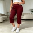 thumbnail image 7 of Mifsaly Womens Cargo Capri Pants with Pockets Plus Size High Waisted Capris Comfortable Stretch Flattering Athletic Lounge Crop Trousers Wine,XXXXL, 7 of 7