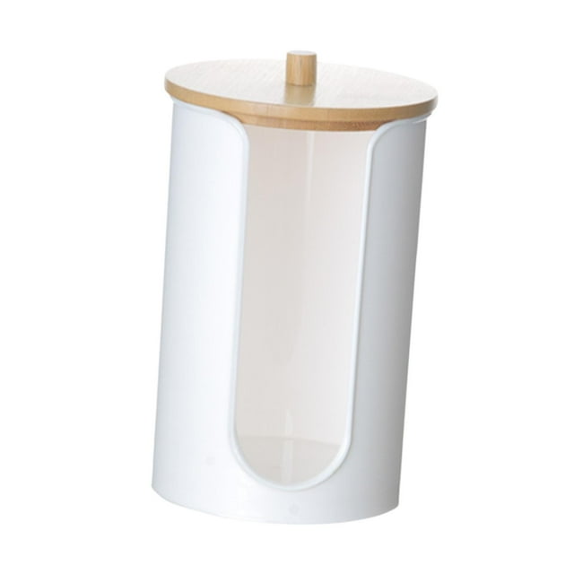 Dispensador de taza de baño, recipiente para enjuague bucal, soporte para hisopo y almohadilla, estante de almacenamiento Blanco Con Tapa De Madera