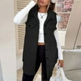 thumbnail image 5 of Women's Midi Length Fleece Vest, Shawl Collar Sleeveless Jacket, Button Down Vest, Warm Plush Vest, Fall Winter Layering Piece, Office Cardigan, Casual Vest Black L, 5 of 9