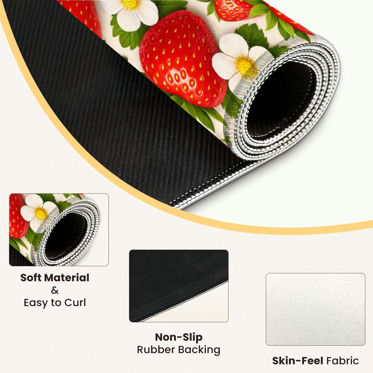 Mahjong Mat 31.5" x 31.5" Seamless Strawberry Red Berries Green Leaves Anti-Slip and Noise Reduction Symmetry Design Mahjong Tiles Table Cover for Dominoes Poker Card Board and Tile Games