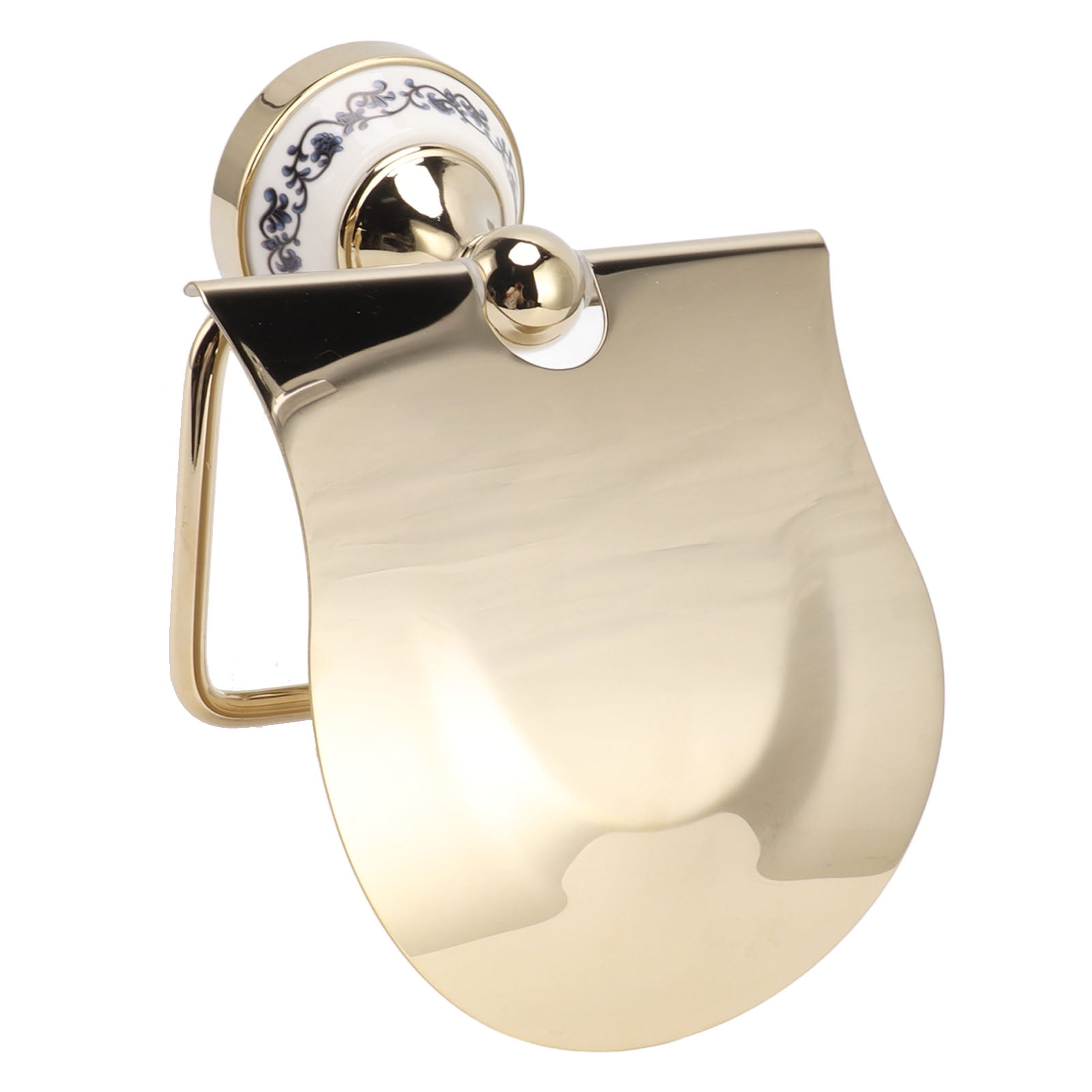 BOKYAN Vintage Gold Toilet Paper Holder, Exquisite Ceramic and Stainless Steel Wall Mounted Tissue Roll Hanger for Bathroom and Kitchen (6.3 x 5.1 inches / 16 x 13 cm)
