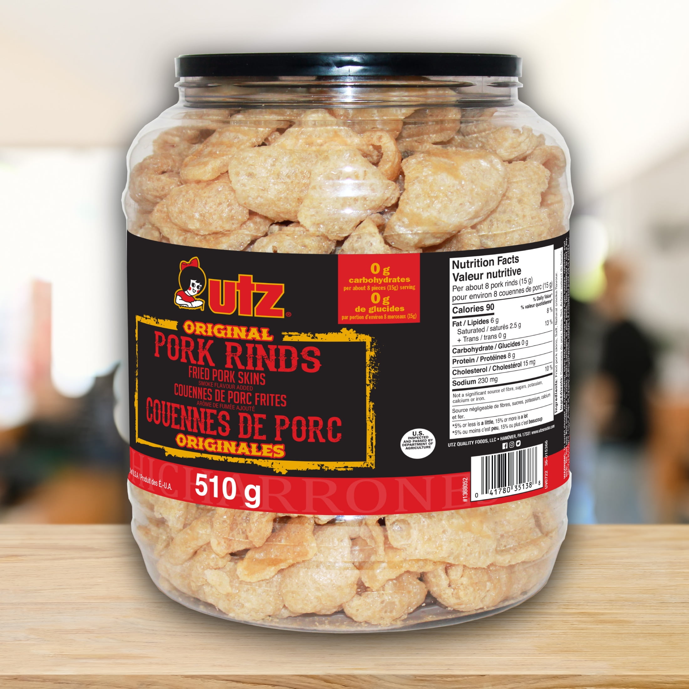 (2 pack) Utz Original Pork Rinds, 18 oz Barrel