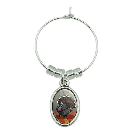 

Turkey Thanksgiving Autumn Wine Glass Oval Charm Drink Marker