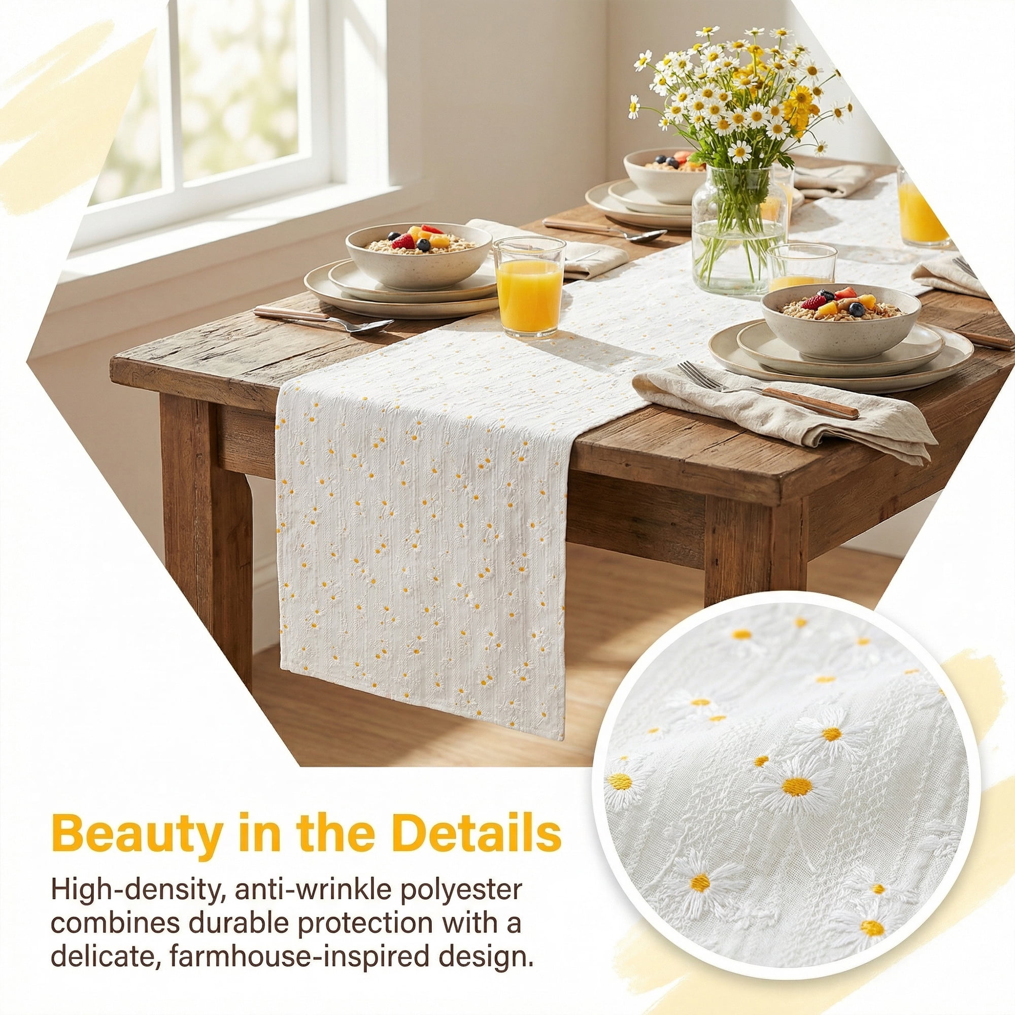 Unique Bargains Cotton Kitchen Runner for Dining Table Decoration Daisy 11.8" x 70.9"
