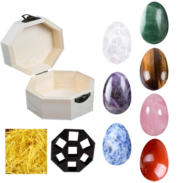 Agiferg Natural Colorful Crystal Jade Oval Set Oval Ornaments Colorful Stone Wooden Box Gift Box