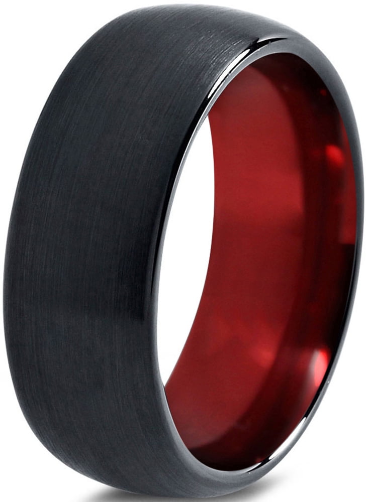 P. Manoukian Tungsten Wedding Band Ring 8mm for Men Women Red Black Domed Brushed Polished Lifetime Guarantee Size 5