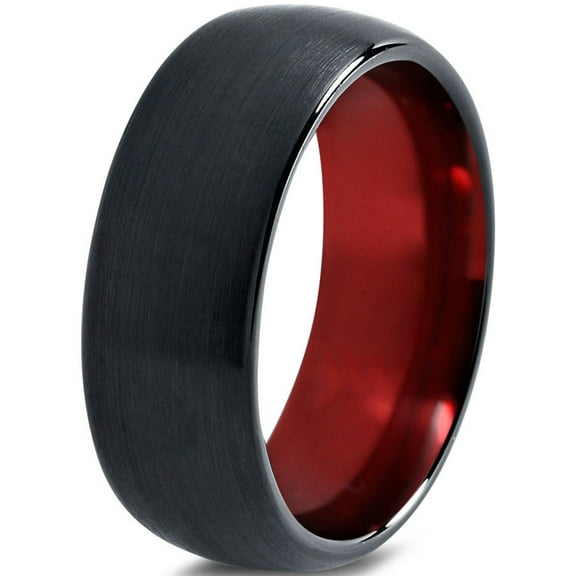 P. Manoukian Tungsten Wedding Band Ring 8mm for Men Women Red Black Domed Brushed Polished Lifetime Guarantee Size 5