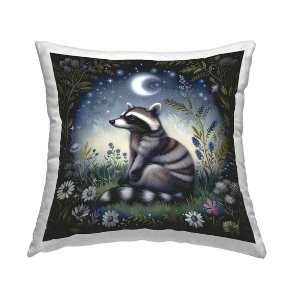 Stupell Industries Raccoon Under Night Forest Decorative Printed Throw Pillow Design by The Dutch Lady.
