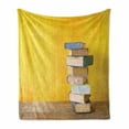 thumbnail image 1 of Books Soft Flannel Fleece Throw Blanket, Minimal Photo with Stack of Old Novels Front of a Yellow Toned Grungy Wall, Cozy Plush for Indoor and Outdoor Use, 50" x 70", Multicolor, by Ambesonne, 1 of 6