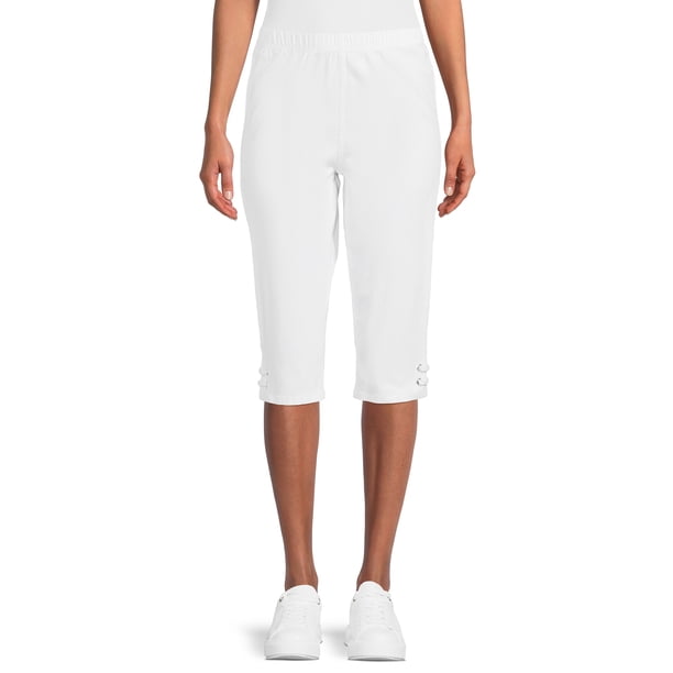 RealSize Women's 17 Pull On Stretch Bling Capri White Size L