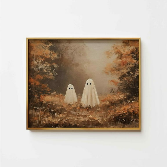 Cute Ghosts Poster Wall Decor Ghosts Fall Landscape Canvas Art Prints Painting Picture Artwork Home Bedroom Halloween Fall Decoration No Frame