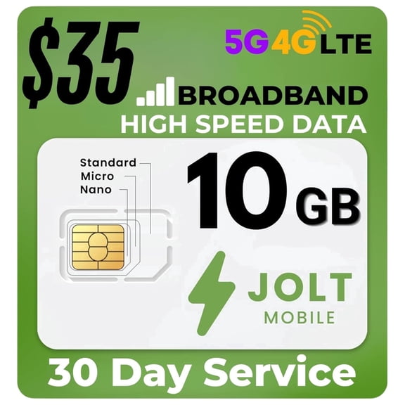 Jolt Mobile 10 GB Data SIM Card 5G 4G LTE