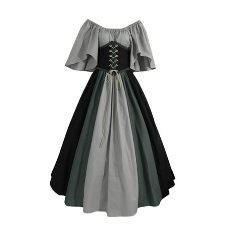 

Womens Dresses For Womens Trumpet Sleeve Irish Shirt Dress With Corset Traditional Dress Women M Gothic Retro Long Sleeve Corset Dress