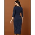 thumbnail image 3 of Elegante vestido de tubo para mujer, cuello de corazón, media manga, vestidos de trabajo de oficina Azul oscuro XS, 3 of 6