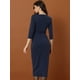 thumbnail image 3 of Elegante vestido de tubo para mujer, cuello de corazón, media manga, vestidos de trabajo de oficina Azul oscuro XS, 3 of 6