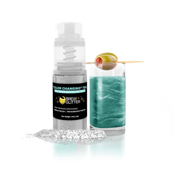 Brew Glitter - Teal Color Changing Edible Drink Glitter - Magic Reveal, Beverage-Safe, 4g Spray Pump