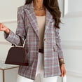 thumbnail image 4 of LYXSSBYX Womens Coats and Jackets Clearance Women's Autumn and Winter Fashion Street Casual Long Sleeve Plaid Suit Coat, 4 of 6