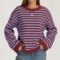 thumbnail image 4 of JUUNthy Sweater for Womens, Round Neck Long Sleeve Striped Pullover Loose Casual Knitted Tops Khaki XL, 4 of 12