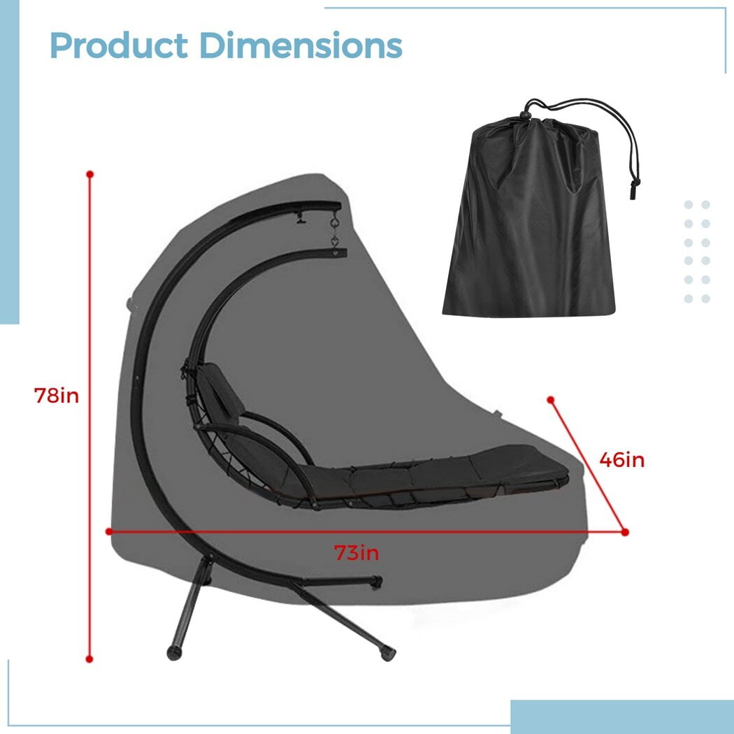 Patio Hanging Chaise Lounge Cover, Waterproof Outdoor Hammock Swing Chair Protector, Outdoor Curved Steel Hammock Lounger Swing Chair Covers. 78 x 73 x 46 inches