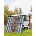 thumbnail image 4 of 4th of July RV Awning Sun Shade Screen 9'X7' Retro Flower Mesh Sunscreen Eucalyptus Leaf Blue Striped Awning Shade Screen with Zipper UV Blocker Completed Kits Outdoor Canopy for RV Motorhome Camper, 4 of 7