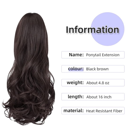 WEIF-ponytail extension,16" claw clip hair extensions ponytail short curly hair ponytail Extension Natural Looking Synthetic Hairpiece for Women Black brown