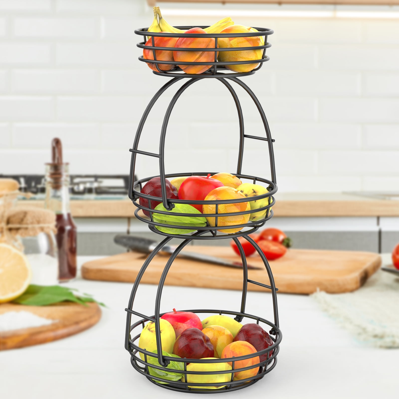Sulishang 3 Tier Fruit Basket for Kitchen Countertop Metal Tiered
