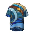 thumbnail image 5 of KLL Stained Glass Ocean Wave Print Men's Shirt Short Sleeve Button Down Summer Cuba Beach Shirts- 4X-Large, 5 of 5