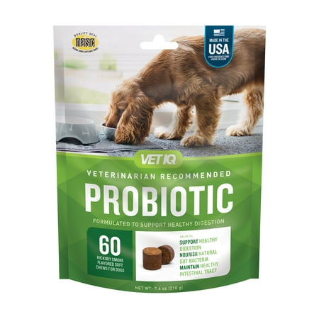 VetIQ Probiotic Supplement for Dogs, Hickory Smoke Flavored Soft Chews, 60 Count