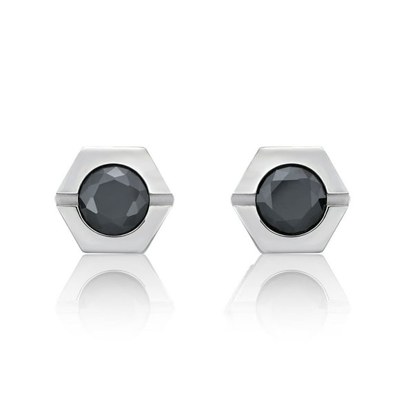Round Cubic Zirconia Stainless Steel Stud Earrings - 9MM with Friction Back