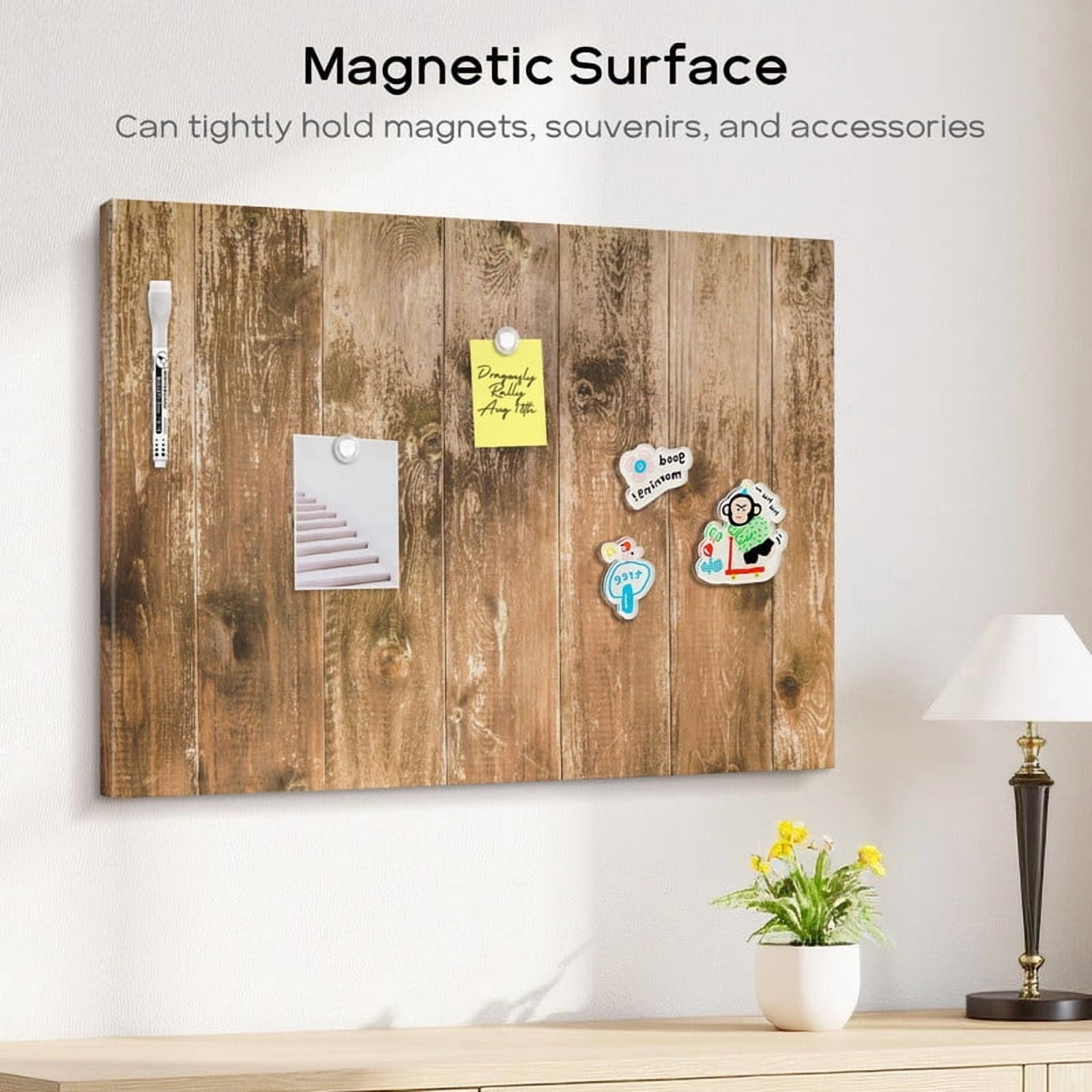 Magnetic Boards for Wall Dry Erase Board 18 x 24 inches Decorative White Board for Wall with Design, Home Office Wall Decor, Includes Markers and Magnets Brown Wooden Planks