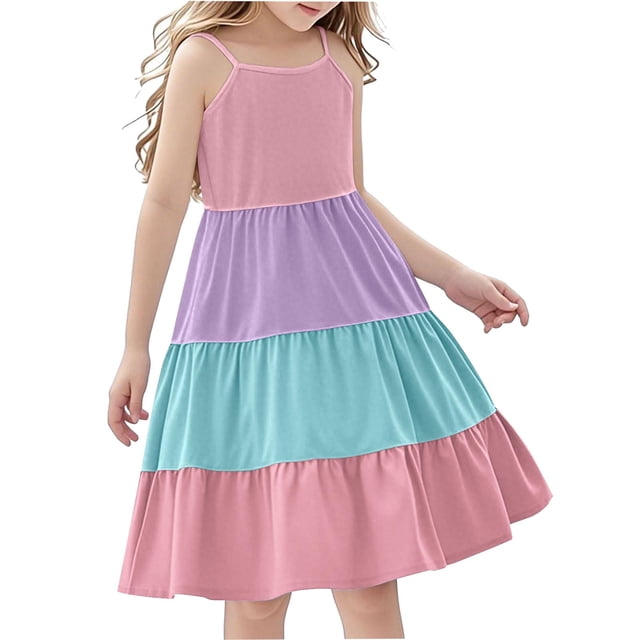 Tranfacy Robe d'Été pour Jeunes Filles, Robe Bohème pour Filles, Mode Filles Col Rond Sans Manches Patchwork Robe Confortable d'Été Décontractée