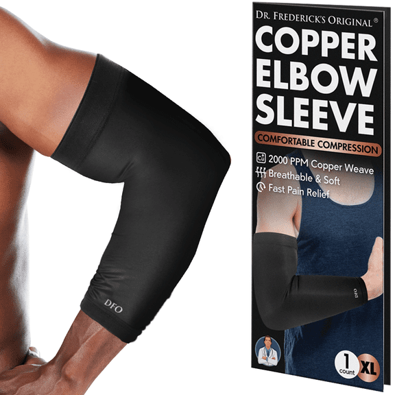 Dr. Frederick's Original Copper Compression Elbow Sleeve - 1 Sleeve - Tendonitis Relief & Support for Golf & Tennis Forearm Brace - Men & Women - XLarge
