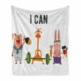 thumbnail image 1 of Fitness Soft Flannel Fleece Throw Blanket, Pig Rabbit and Giraffe Exercise Summer is Coming Fitness Motivation Yes I Can, Cozy Plush for Indoor and Outdoor Use, 50" x 60", Multicolor, by Ambesonne, 1 of 6