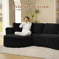 thumbnail image 4 of Muumblus Curved Sectional Sofa, Oversized L-Shaped Couch, Modern Corduroy Sleeper Couches for Living Room, Black (Chaise on Left), 4 of 11