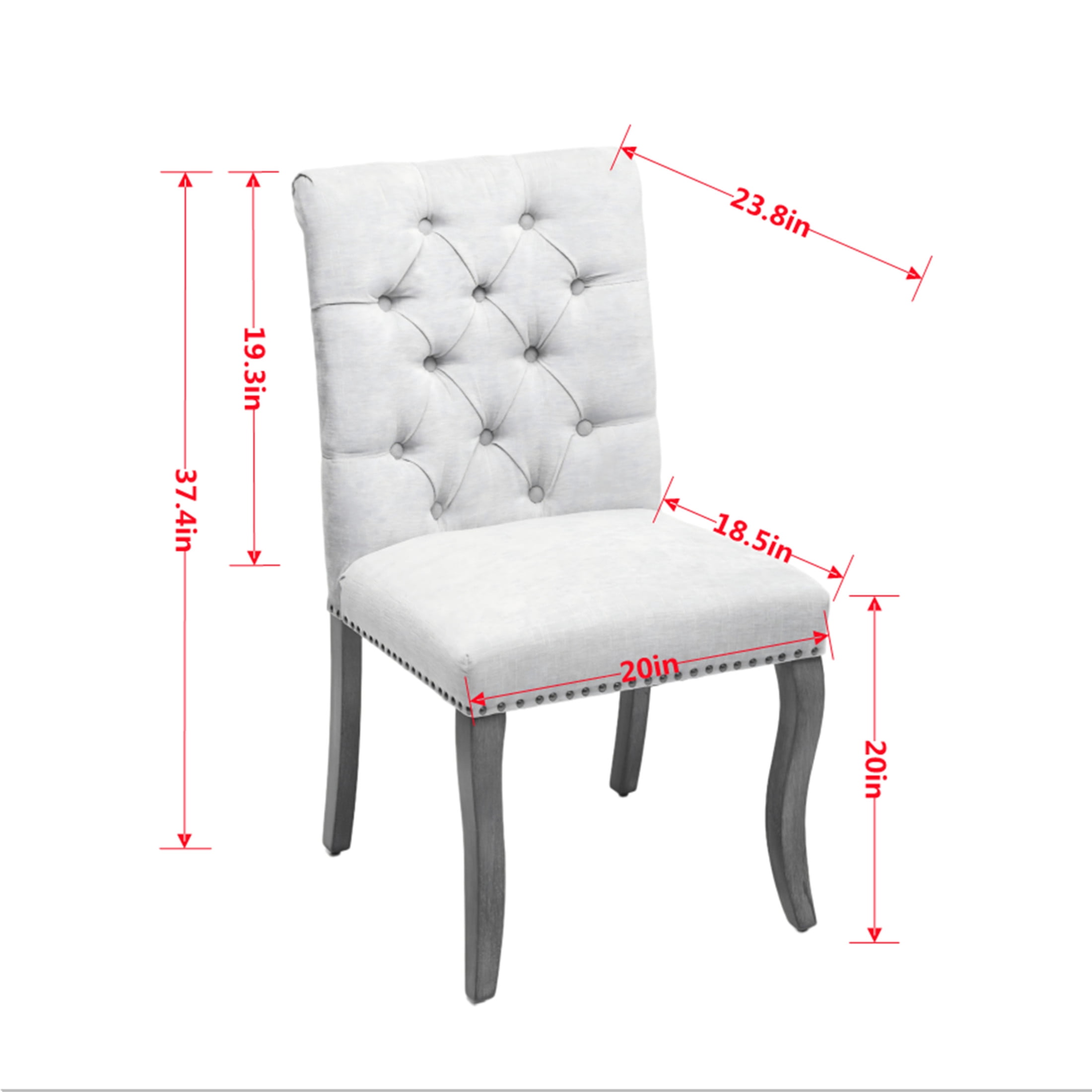 Noble House Set of 2 Tufted Chenille Upholstered Dining Chairs, Curved Solid Wood Legs, Beige