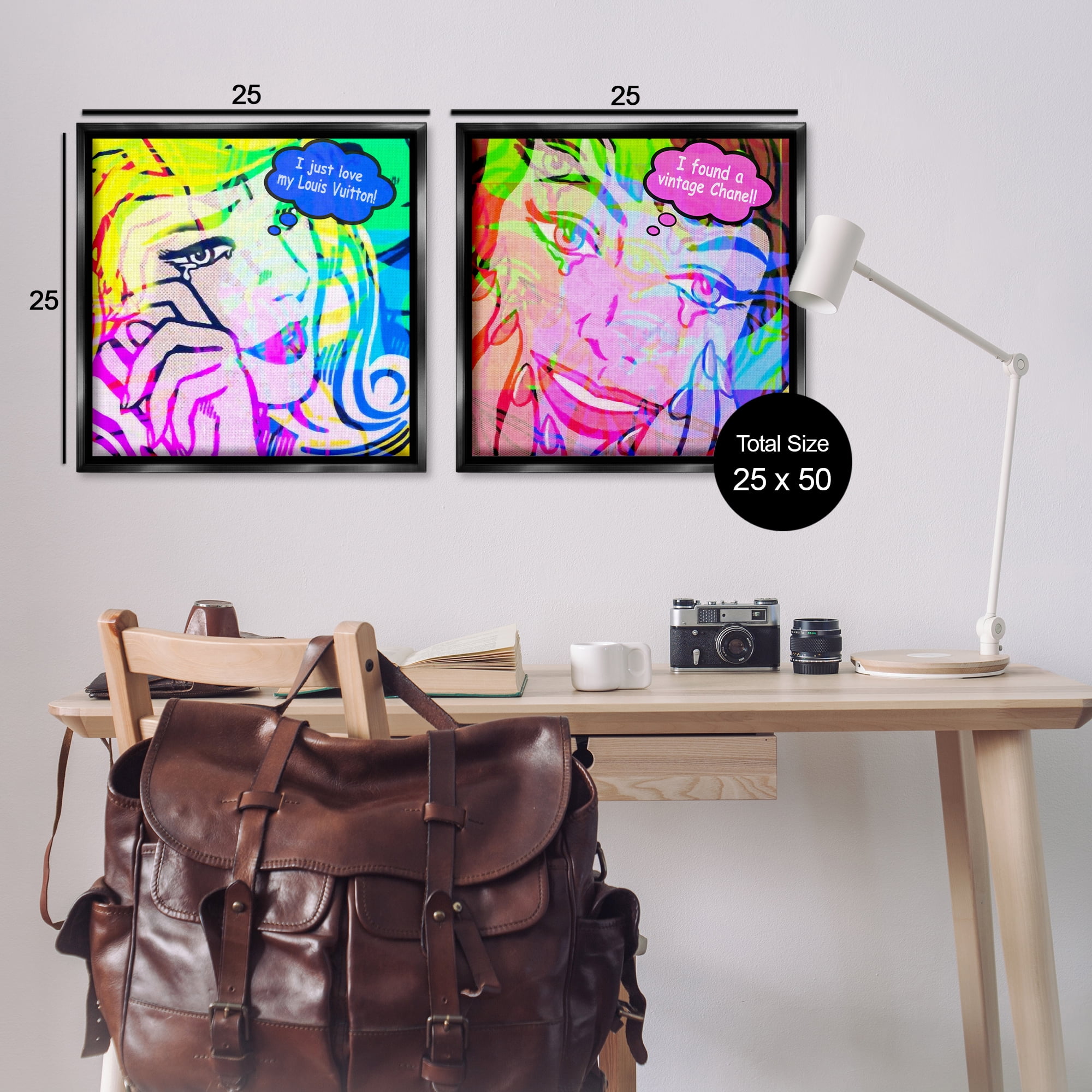Stupell Industries Crying Comic Fashionistas People Painting Black Floater Framed Canvas Art Print Wall Art, 25 x 25, Set of 2