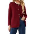 thumbnail image 2 of Solid Color Women Long Sleeve Crewneck Casual Button Down Knit Cardigan with Pocket, 2 of 5