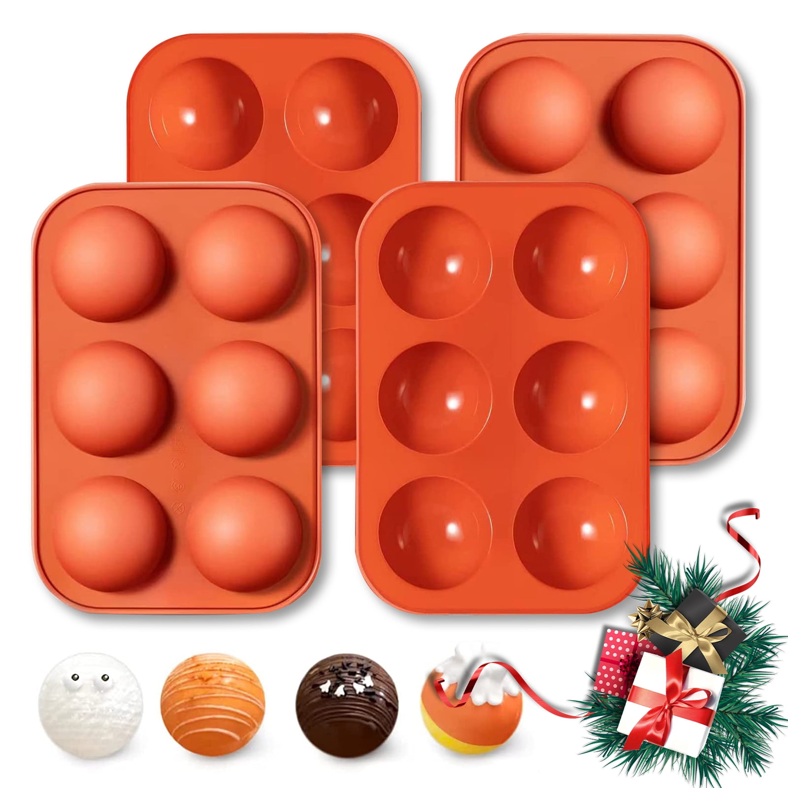 Homchum 4 Pcs Silicone Molds, 6 Holes Semi Sphere Chocolate Molds, BPA